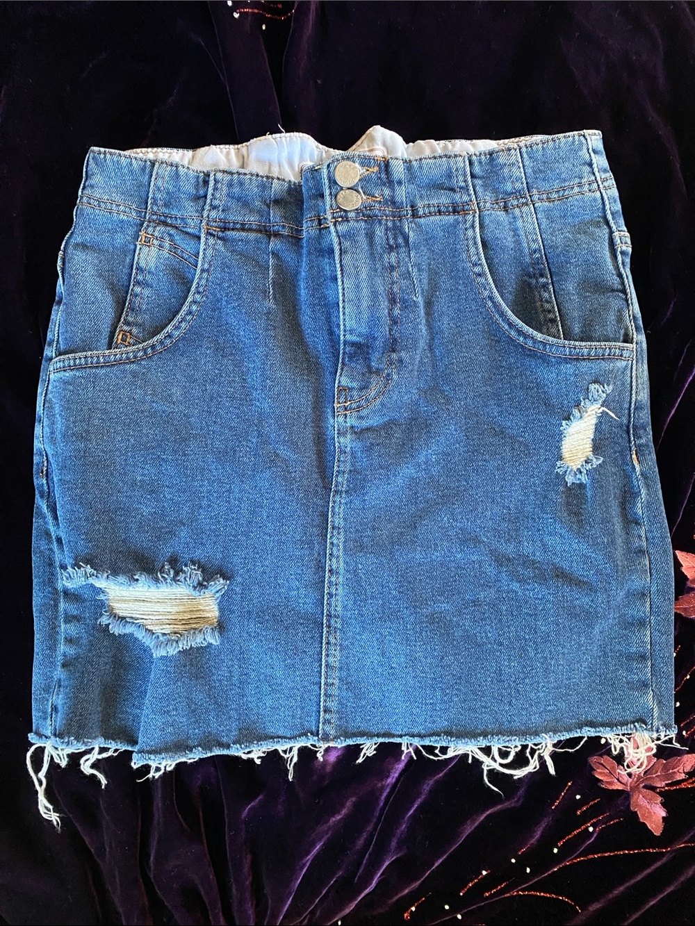Free People Blue Distressed Denim Mini Skirt